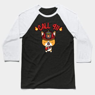 Firefighter Corgi Baseball T-Shirt